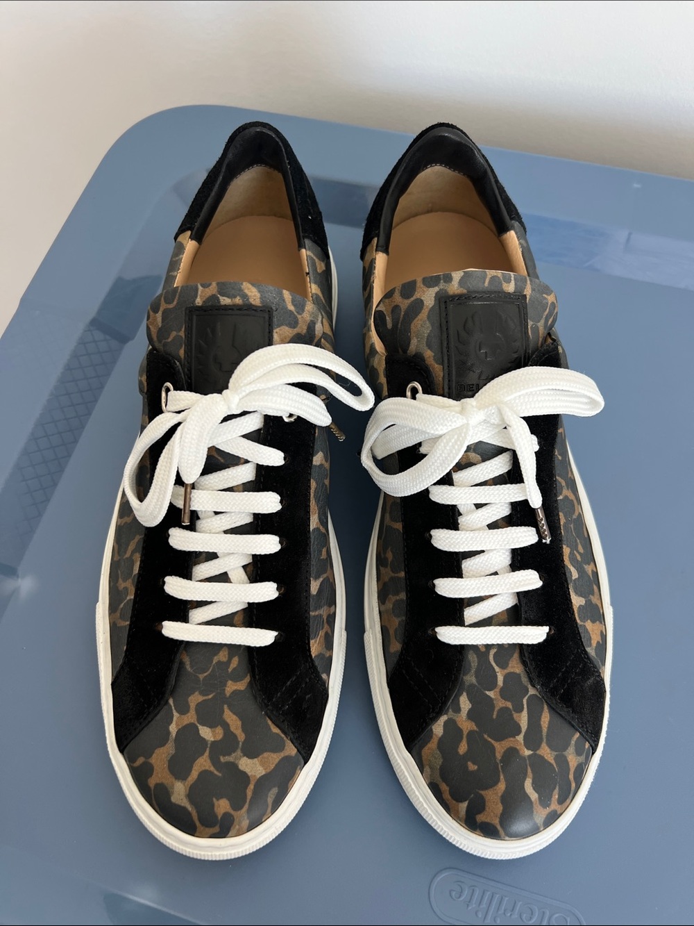 Belstaff dagenham leopard canvas suede low top sneakers tasmin gold colorway 41 - Picture 5 of 11